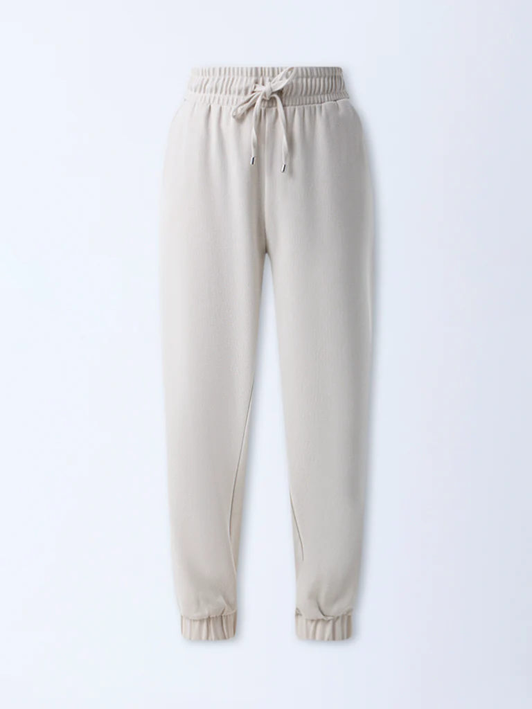 LOV Beige Solid High-Rise Joggers - Image 5
