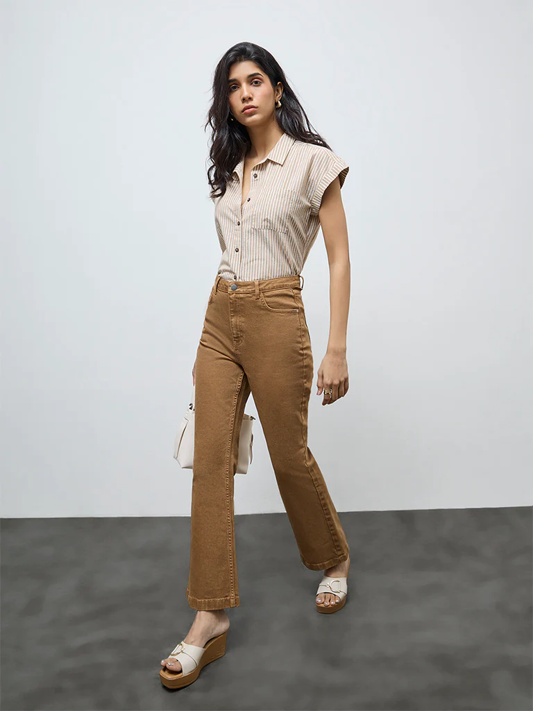 LOV Beige Striped Cotton-Blend Top - Image 2