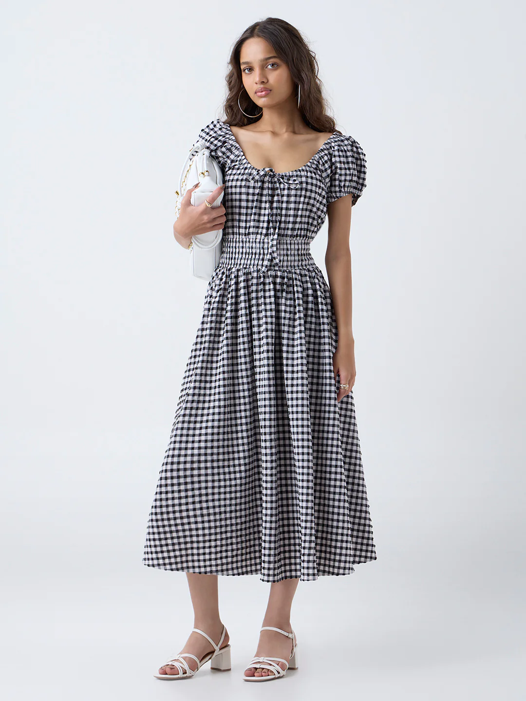 LOV Black Checkered A-Line Cotton Dress - Image 2