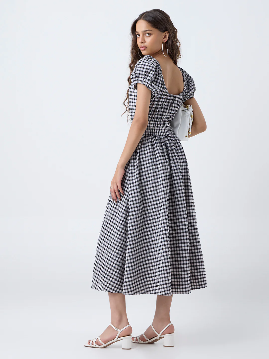 LOV Black Checkered A-Line Cotton Dress - Image 4