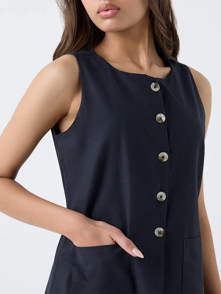 LOV Black Cotton-Blend Waistcoat - Image 3