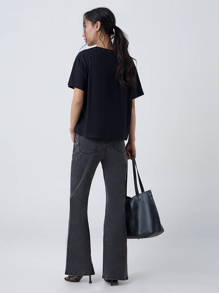 LOV Black Embellished Cotton T-Shirt - Image 4