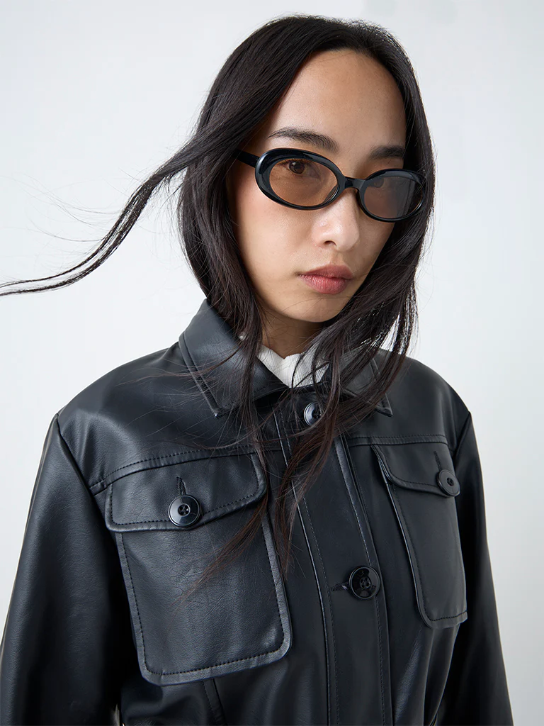 LOV Black Faux Leather Jacket with Belt - Image 3