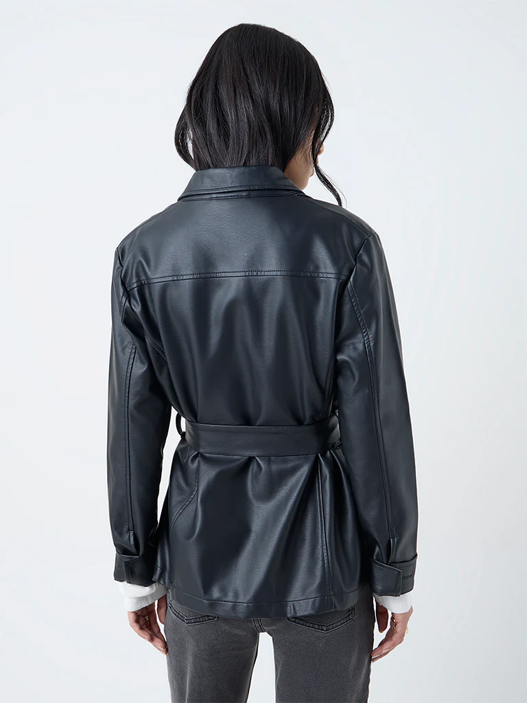LOV Black Faux Leather Jacket with Belt - Image 4