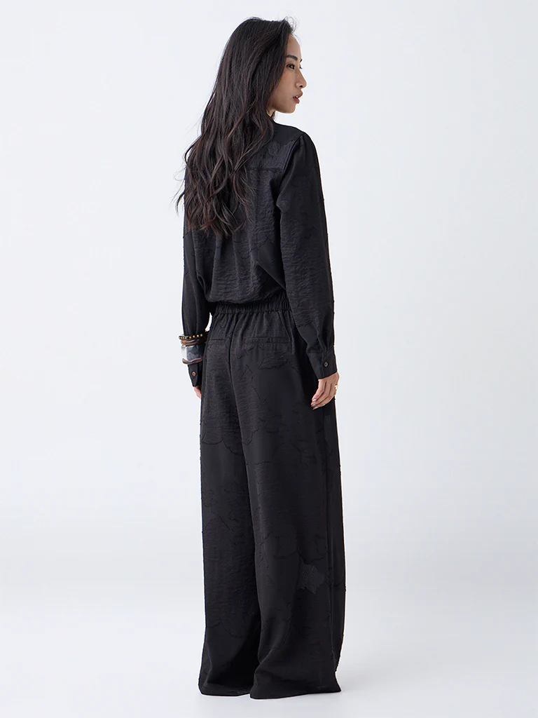 LOV Black Floral Design High-Rise Trousers - Image 4