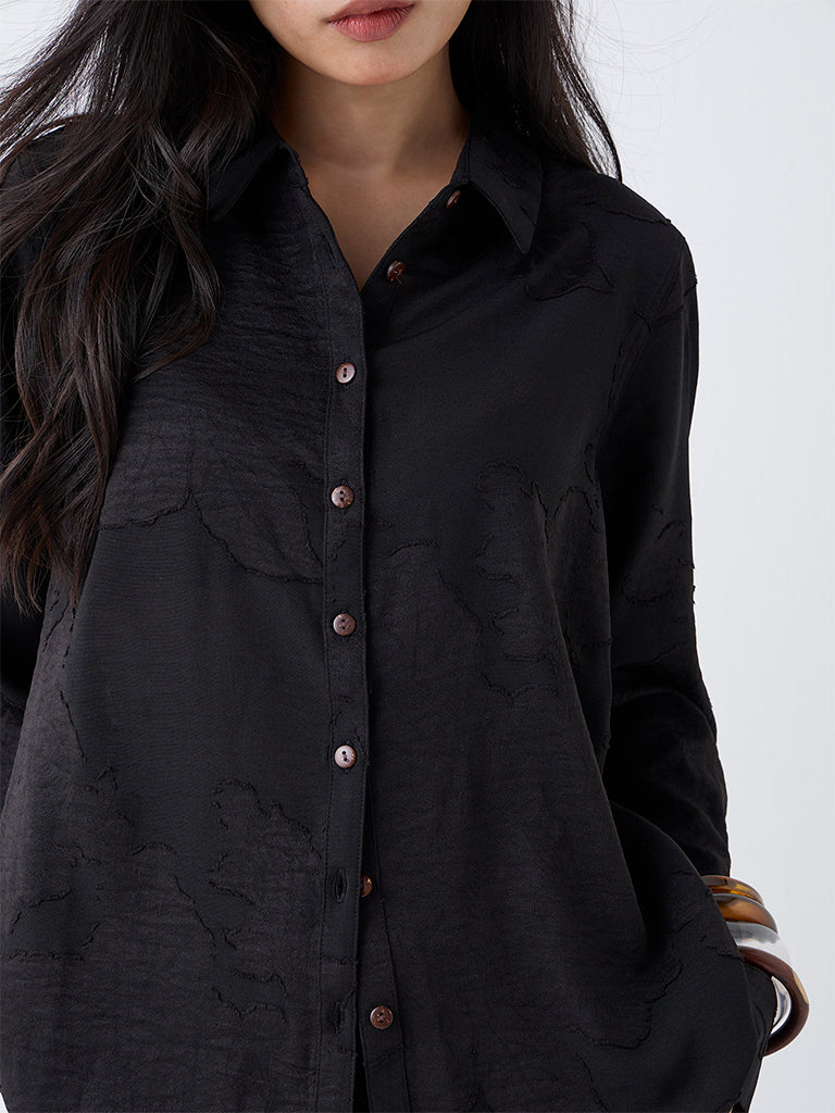 LOV Black Floral Design Shirt - Image 3