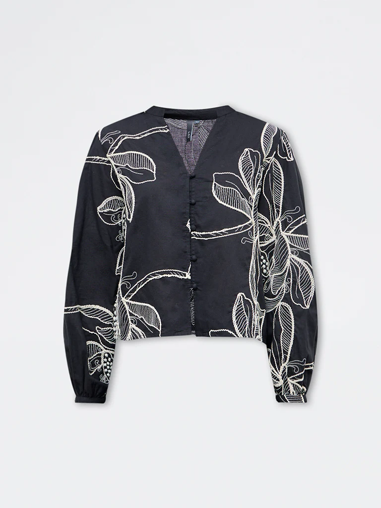 LOV Black Foliage Embroidered Cotton Blouse - Image 5