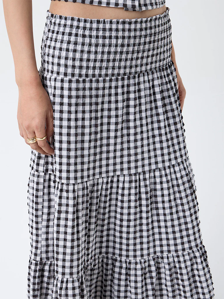 LOV Black Gingham Checkered High-Rise Skirt - Image 3