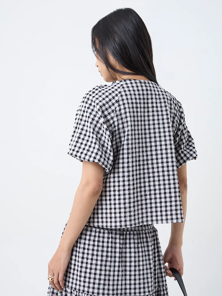 LOV Black Gingham Checkered Top - Image 4