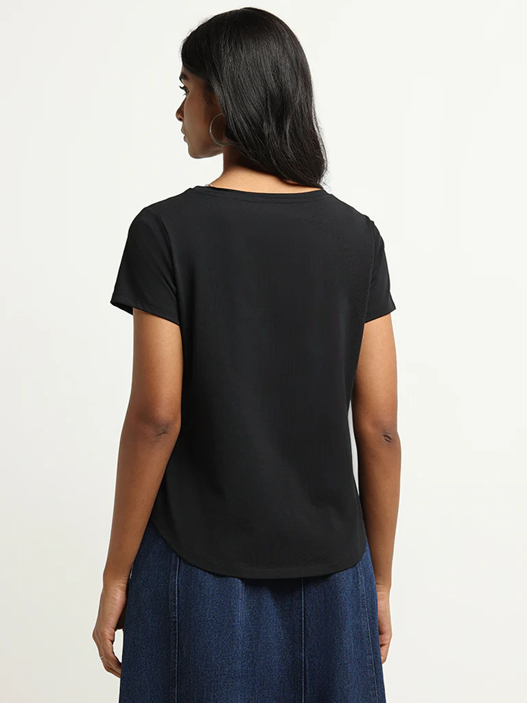 LOV Black Graphic Print Cotton T-Shirt - Image 4