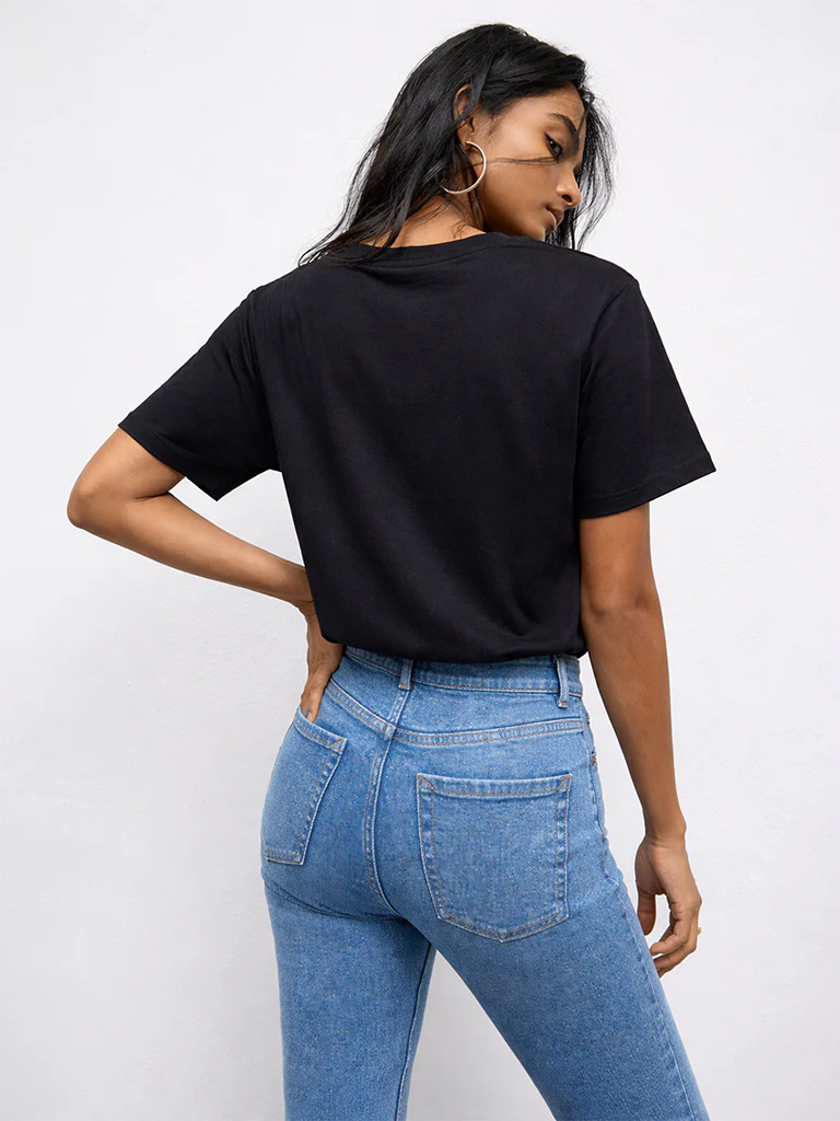 LOV Black Graphic Printed Cotton T-Shirt - Image 3