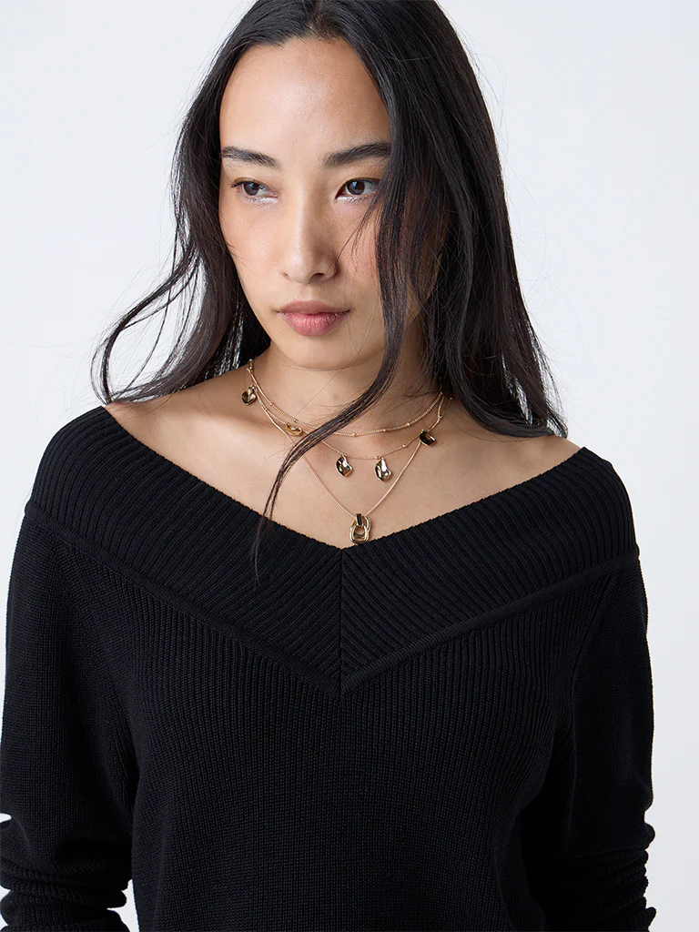 LOV Black Knit-Textured Top - Image 3