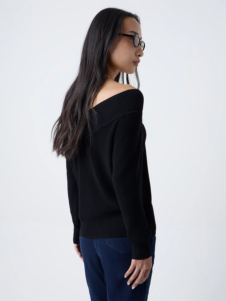 LOV Black Knit-Textured Top - Image 4