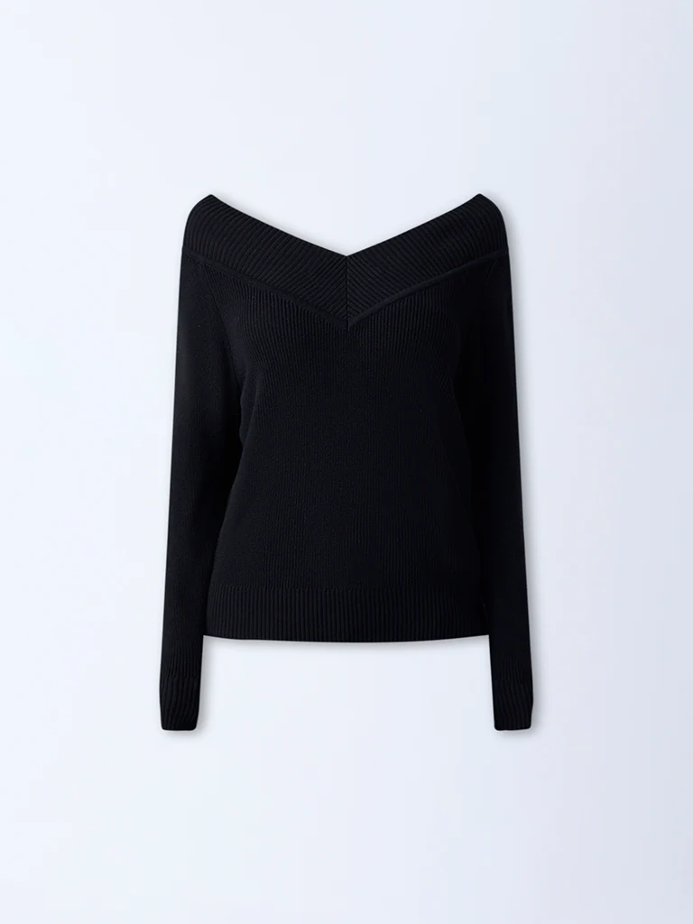 LOV Black Knit-Textured Top - Image 5