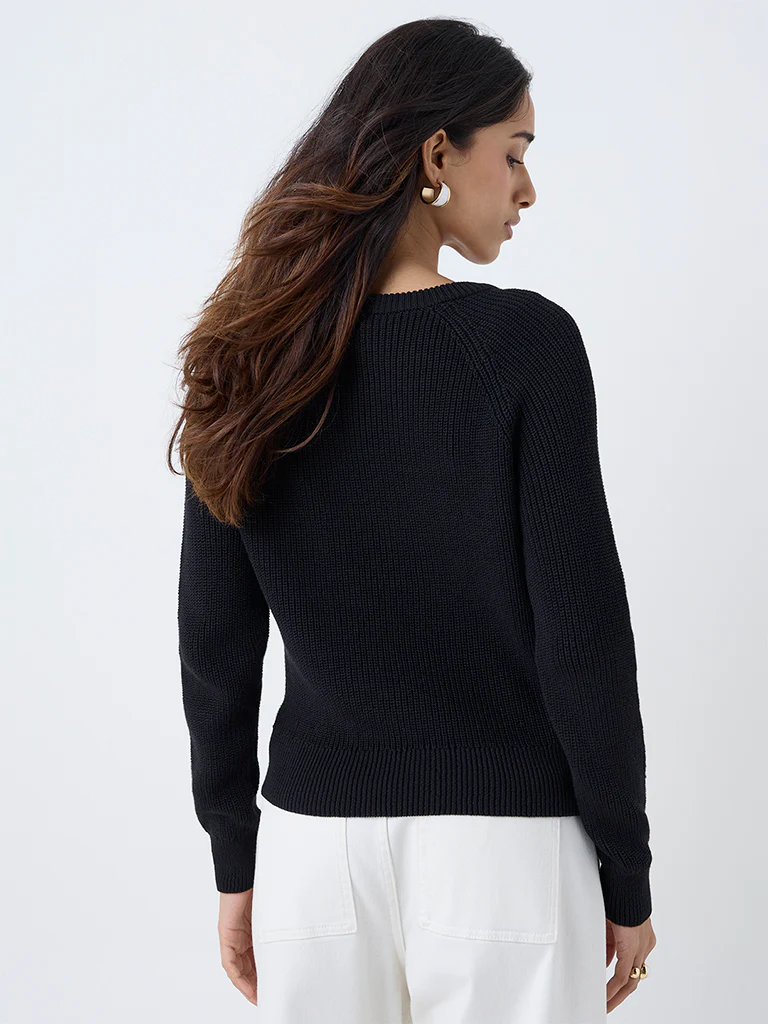 LOV Black Knitted Bow-Detail Cotton-Blend Sweater - Image 4