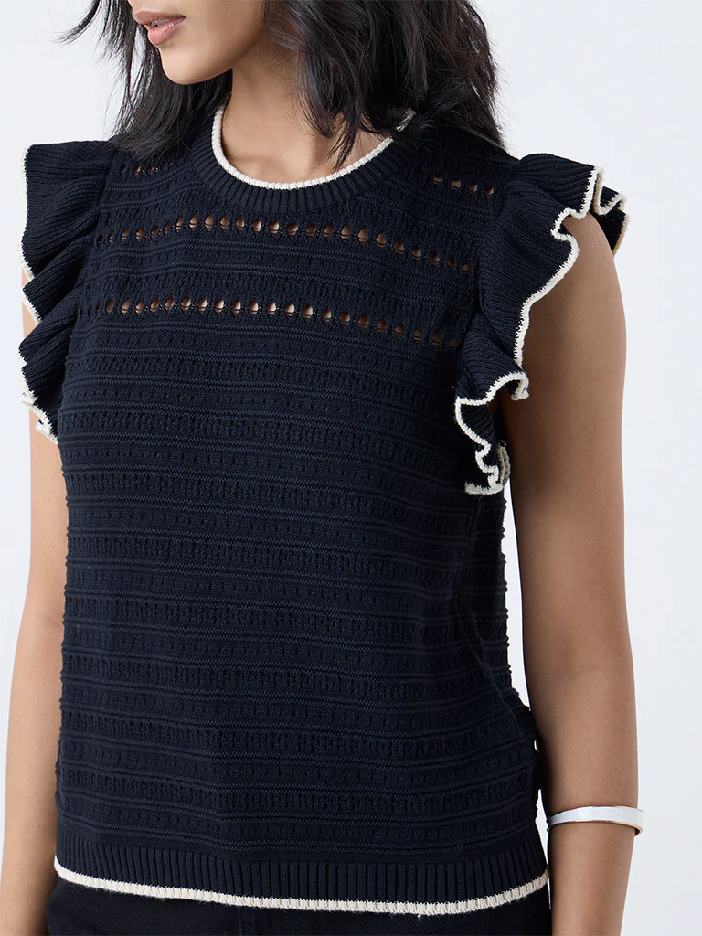 LOV Black Knitted Cotton Top - Image 3