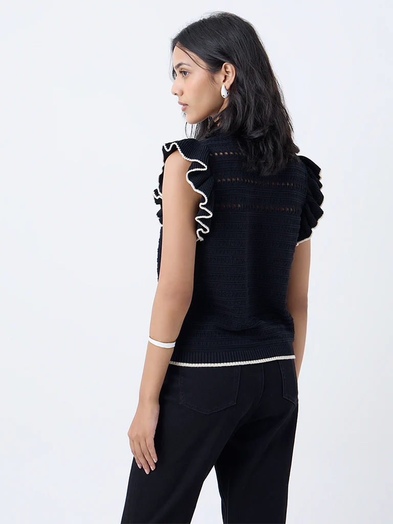 LOV Black Knitted Cotton Top - Image 4