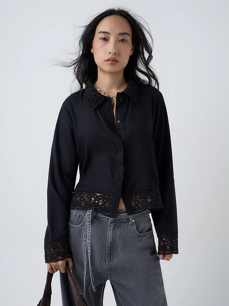 LOV Black Lace Detailed Shirt - Image 2