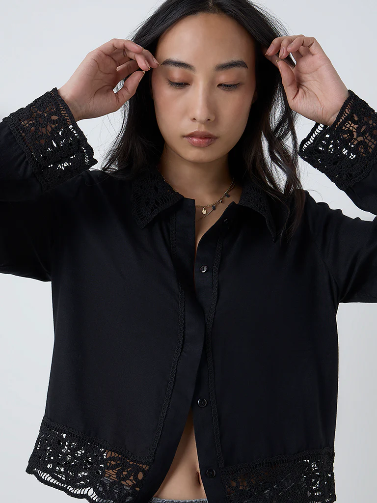 LOV Black Lace Detailed Shirt - Image 3
