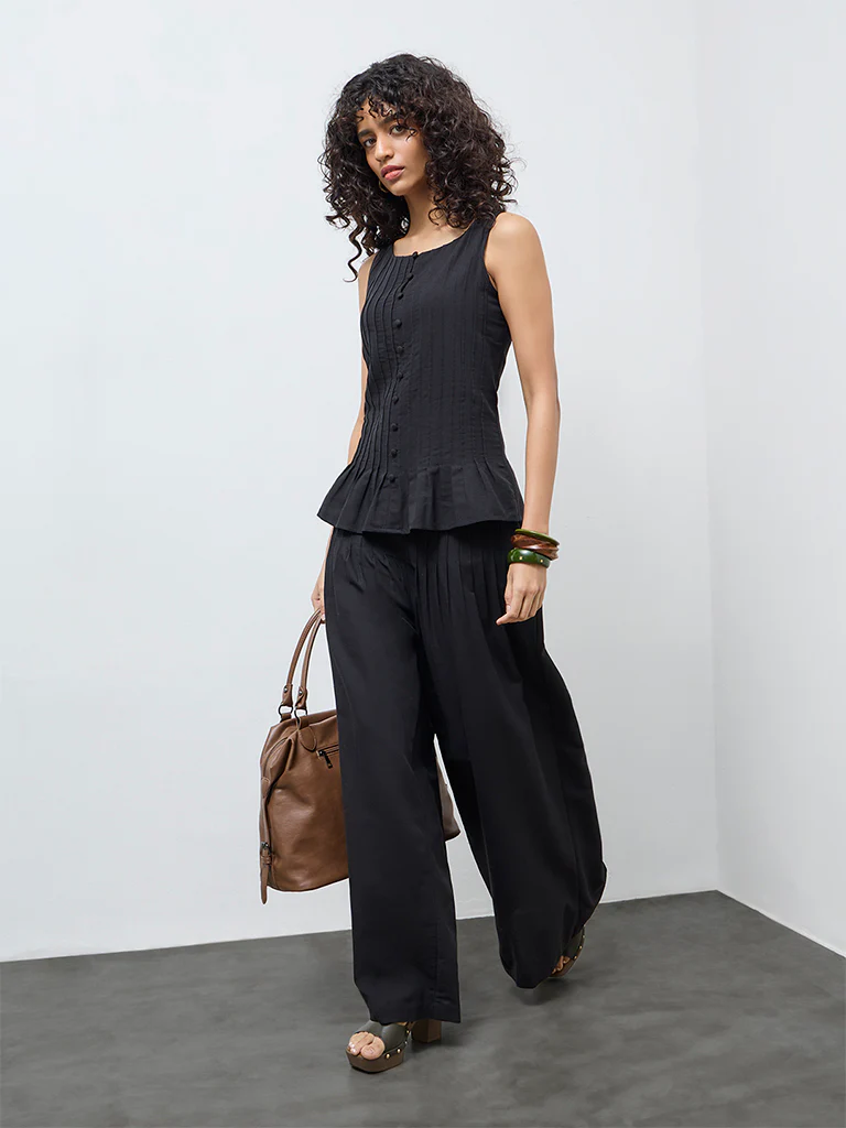 LOV Black Pintuck-Detailed Top - Image 2