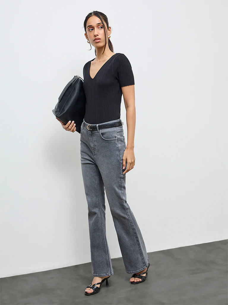 LOV Black Ribbed-Textured Top - Image 2
