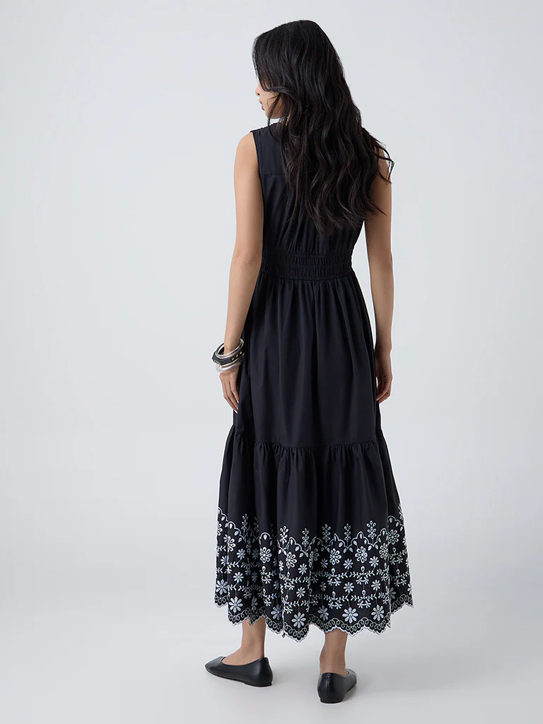 LOV Black Schiffli Embroidered Cotton Tiered Dress - Image 4