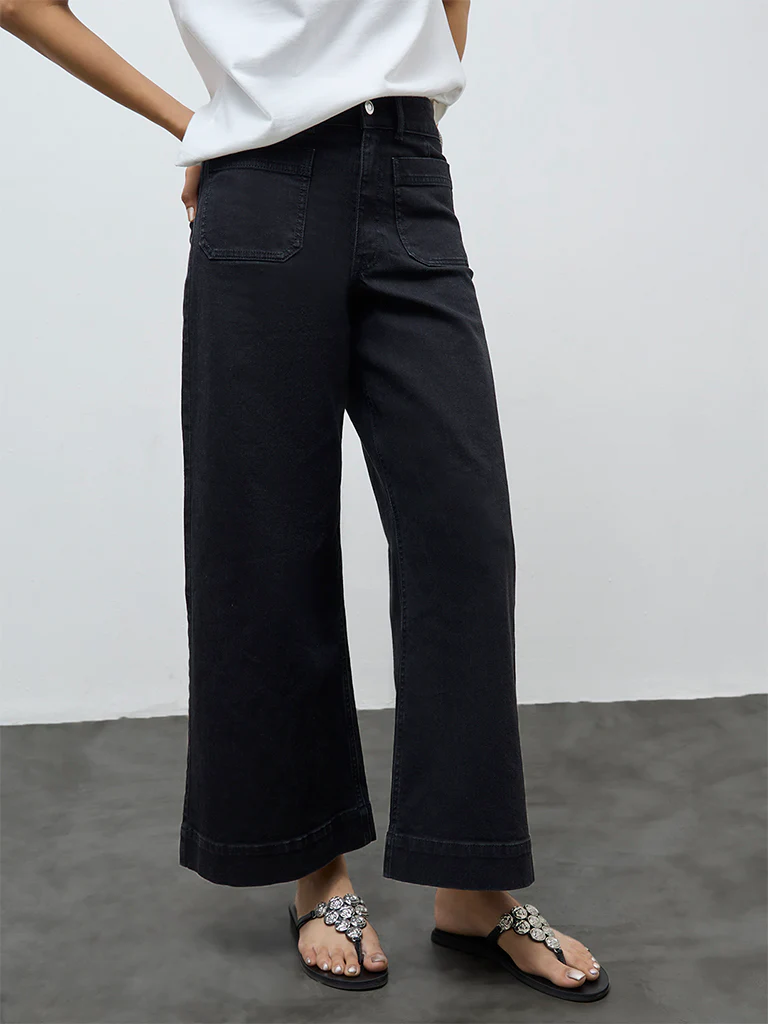 LOV Black Solid High-Rise Flared Jeans - Image 2