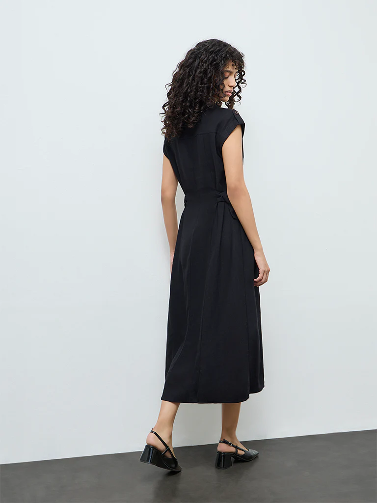 LOV Black Solid Linen-Blend Shirt Dress - Image 4