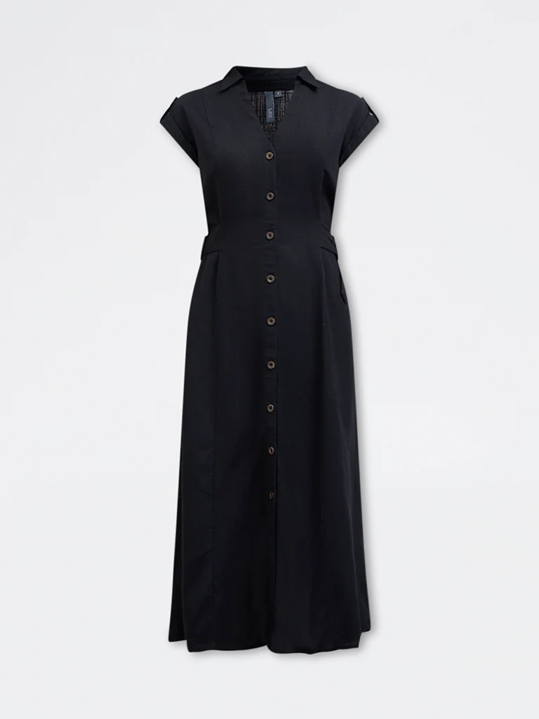 LOV Black Solid Linen-Blend Shirt Dress - Image 5