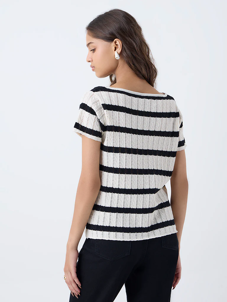 LOV Black Striped Cotton-Blend Top - Image 4