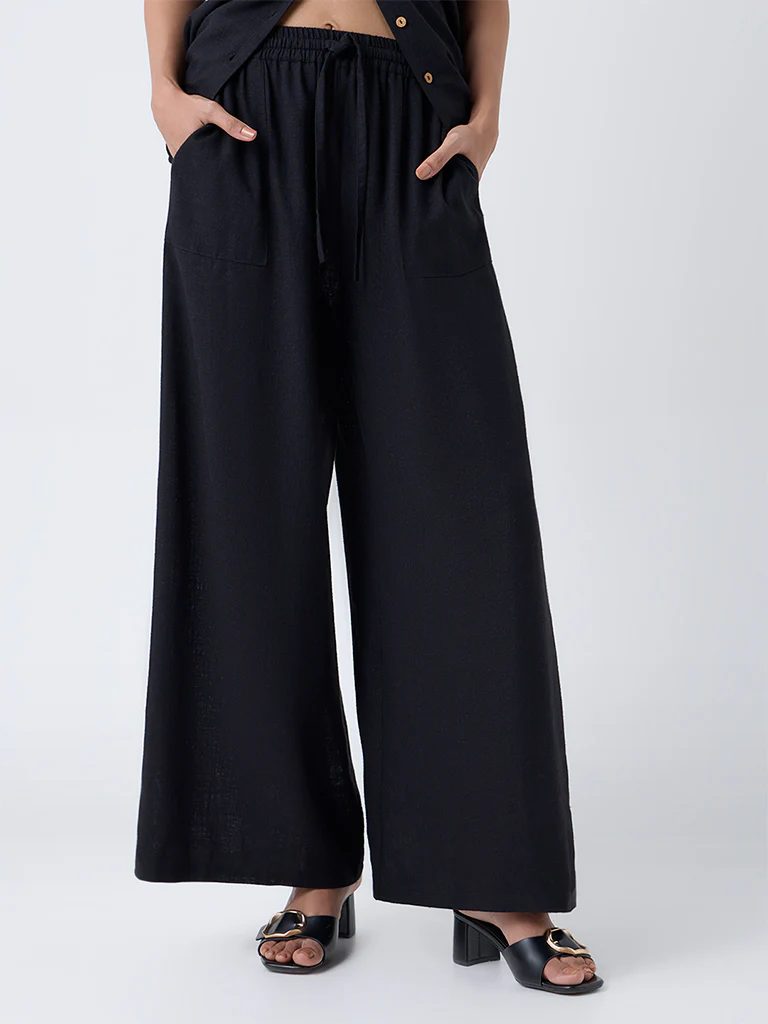 LOV Black Wide-Leg High-Rise Pants - Image 2