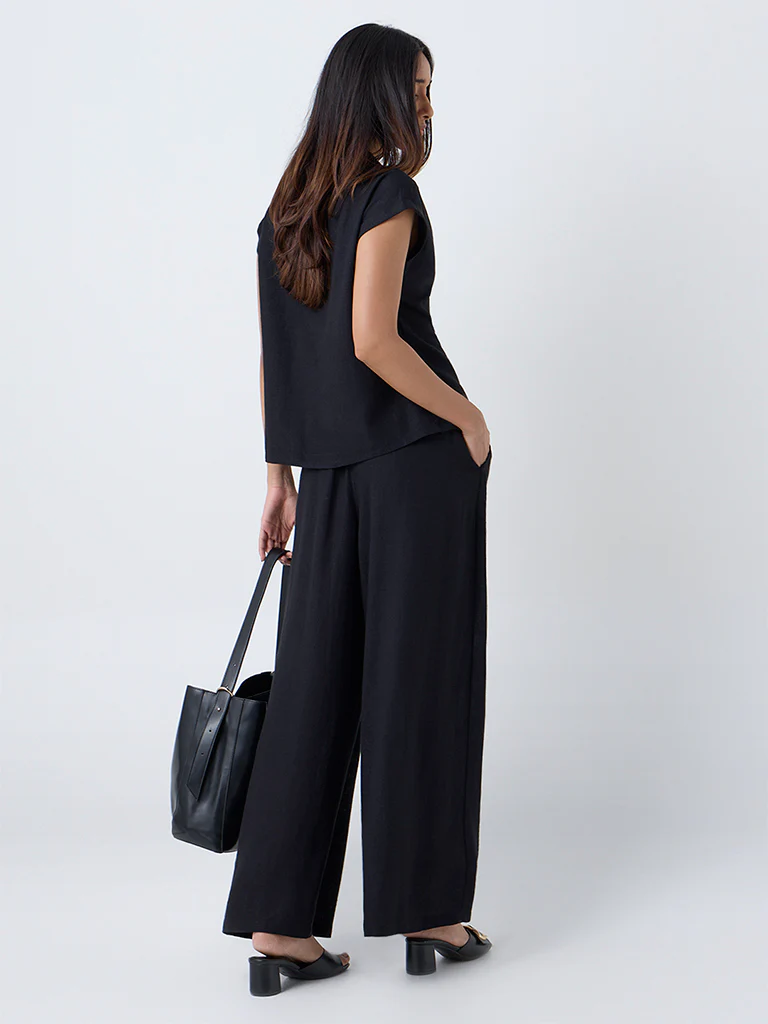 LOV Black Wide-Leg High-Rise Pants - Image 4