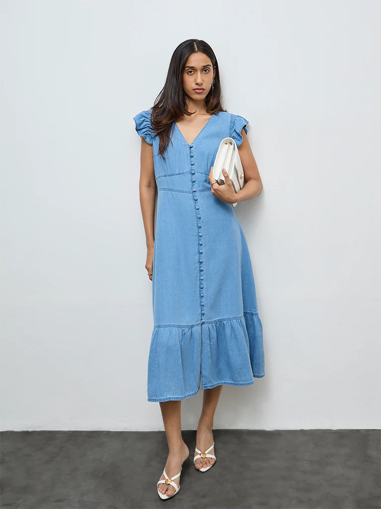 LOV Blue Denim A-Line Dress