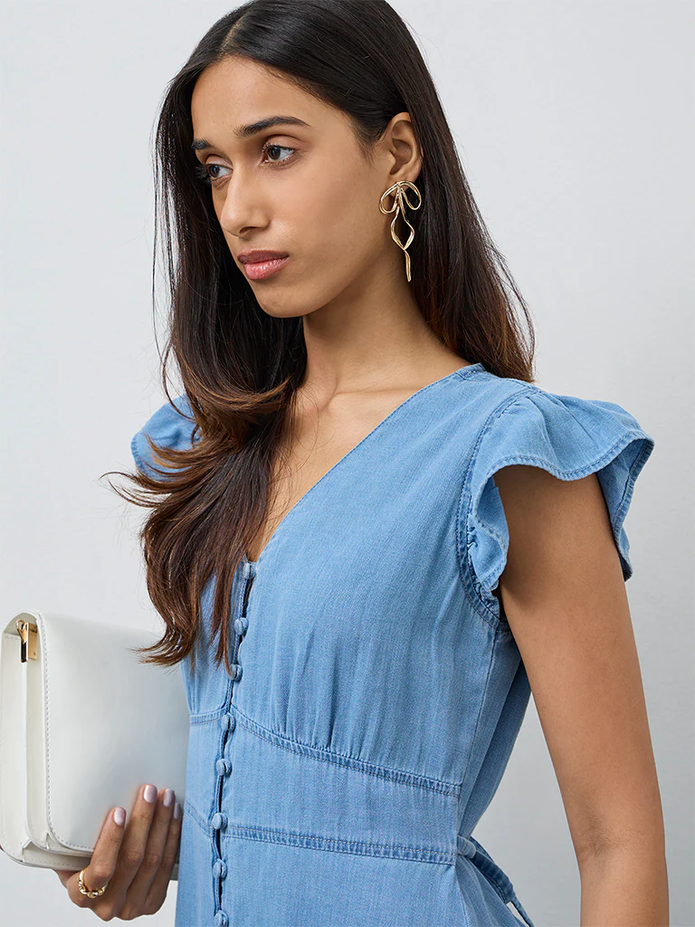 LOV Blue Denim A-Line Dress - Image 3