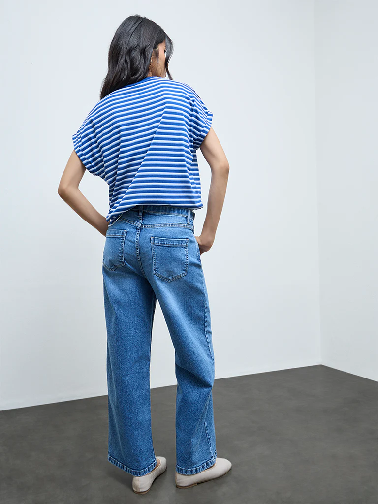 LOV Blue Faded Relaxed-Fit High-Rise Jeans with Belt - Image 4
