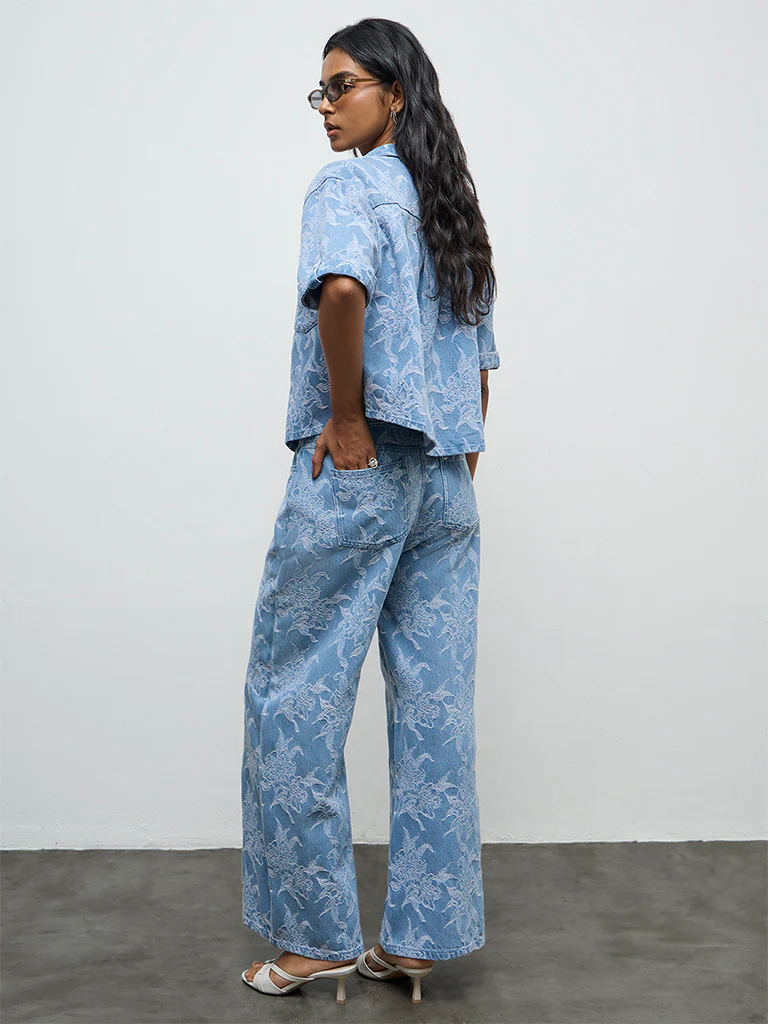 LOV Blue Floral Embroidered High-Rise Jeans with Belt - Image 4