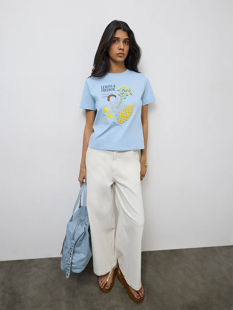 LOV Blue Graphic Design Cotton T-Shirt - Image 2