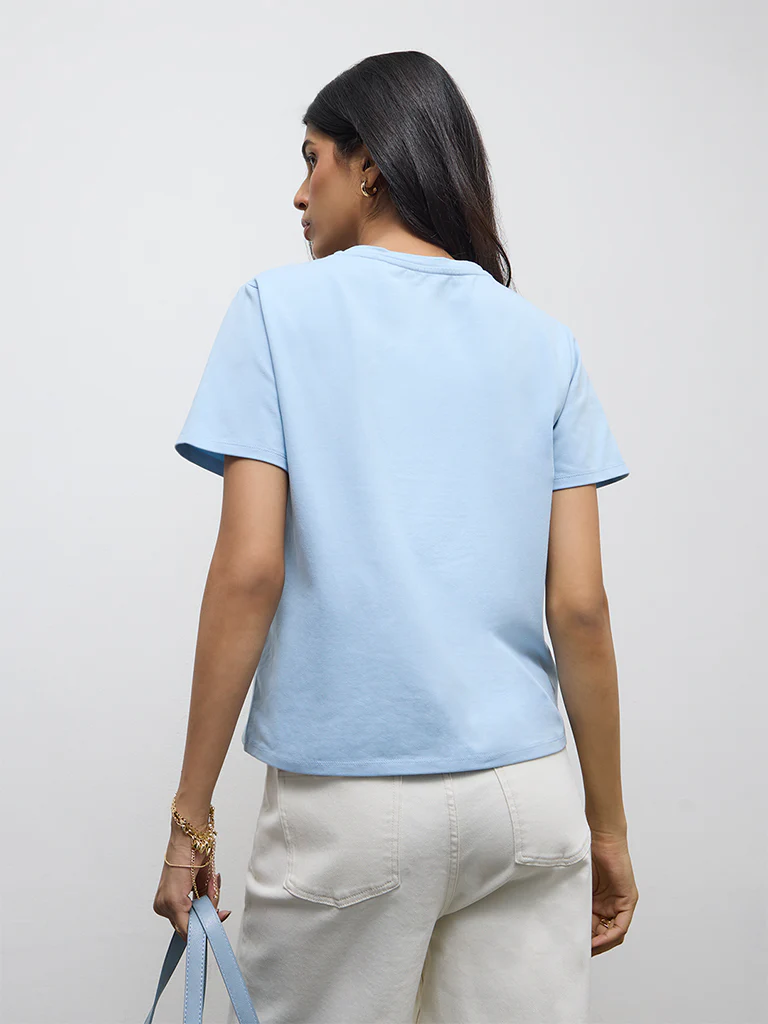 LOV Blue Graphic Design Cotton T-Shirt - Image 4