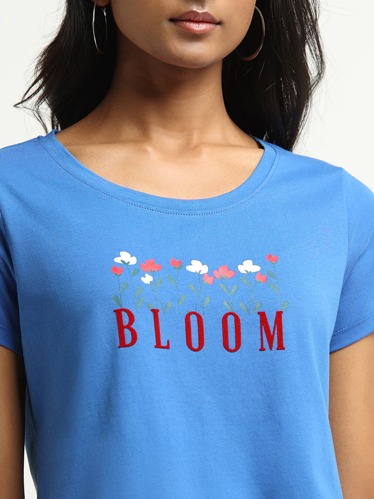 LOV Blue Graphic Print Cotton T-Shirt - Image 2