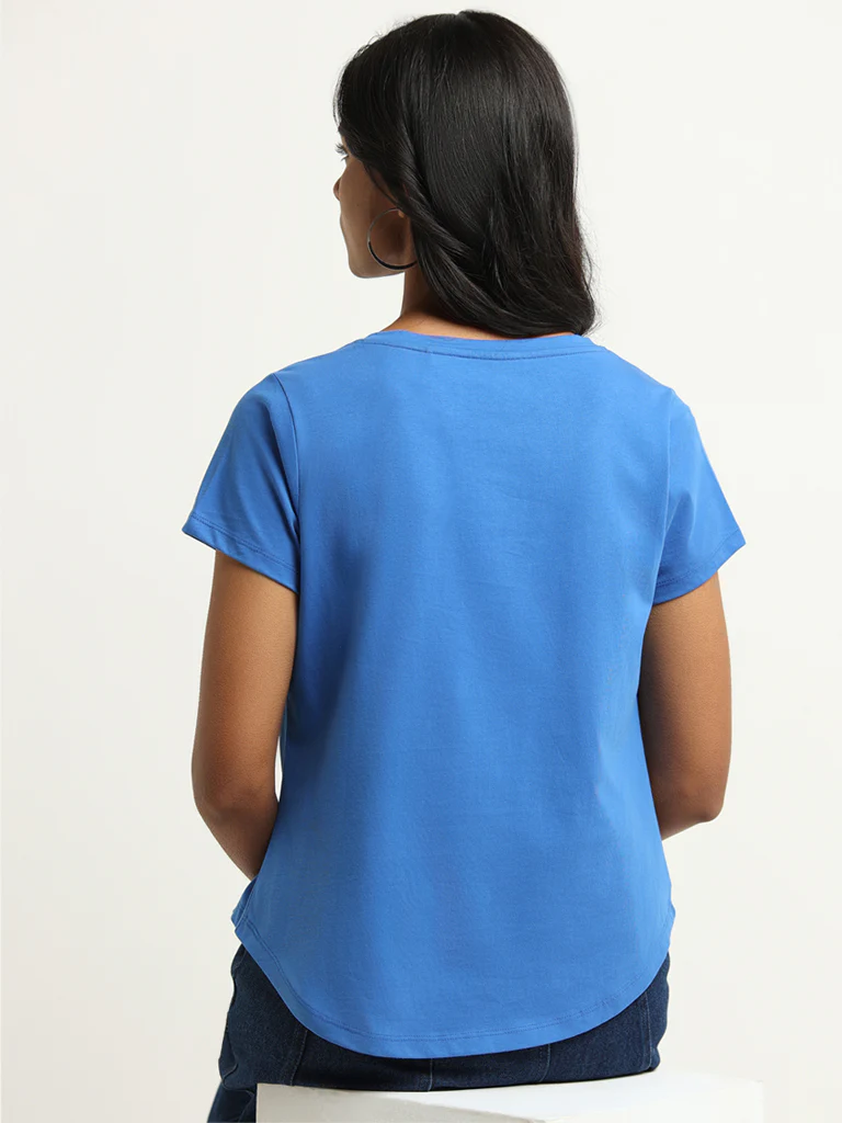 LOV Blue Graphic Print Cotton T-Shirt - Image 4
