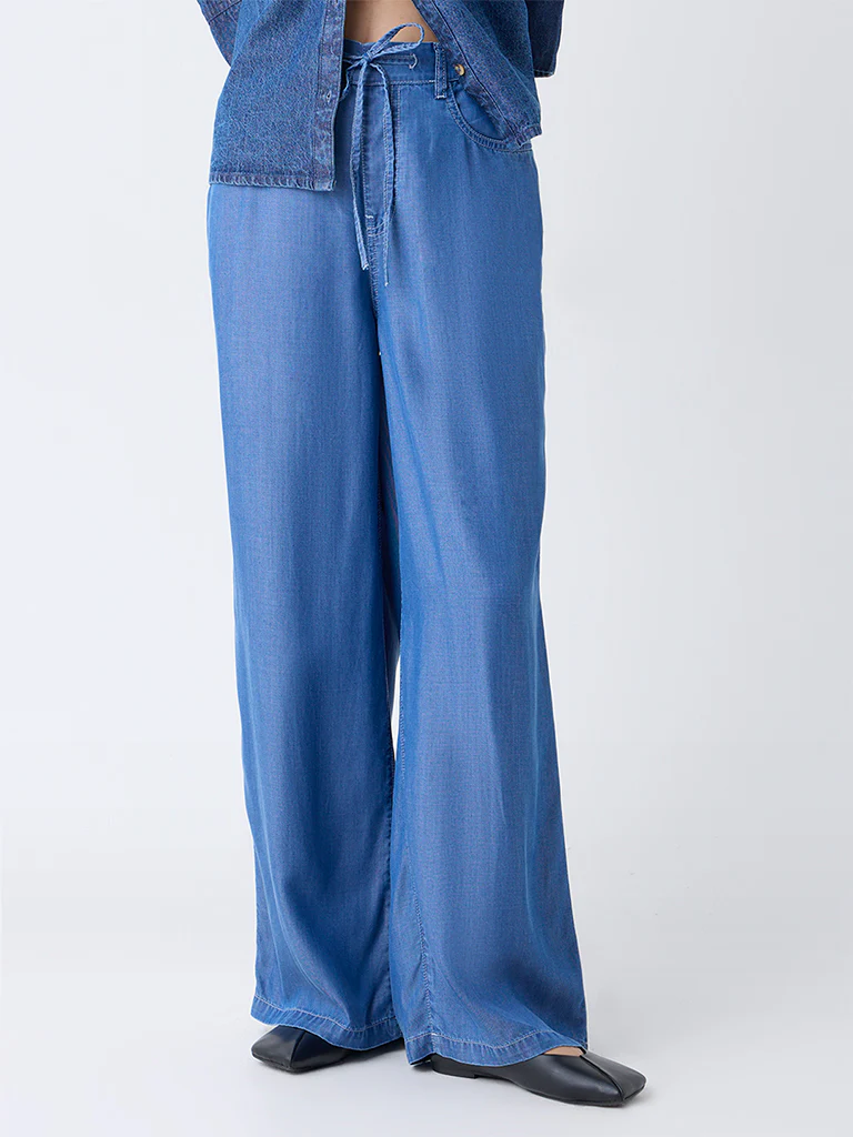 LOV Blue High-Rise Flared Chambray Pants - Image 2