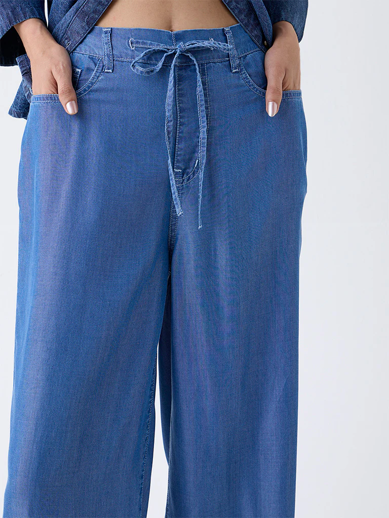 LOV Blue High-Rise Flared Chambray Pants - Image 3