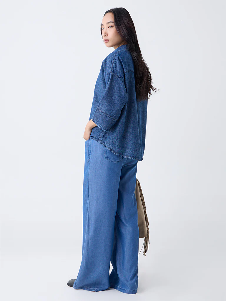 LOV Blue High-Rise Flared Chambray Pants - Image 4