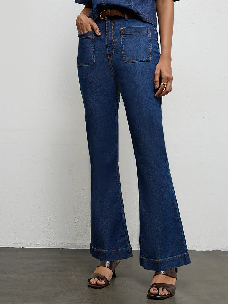 LOV Blue High-Rise Flared Jeans with Belt