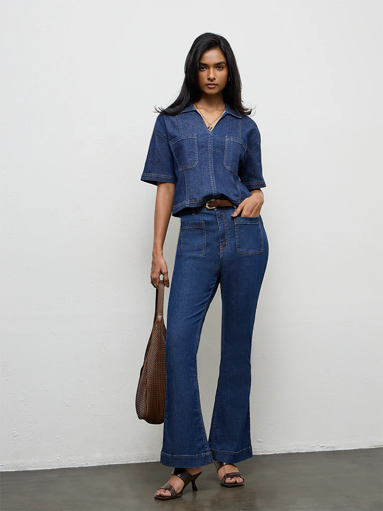 LOV Blue High-Rise Flared Jeans with Belt - Image 2