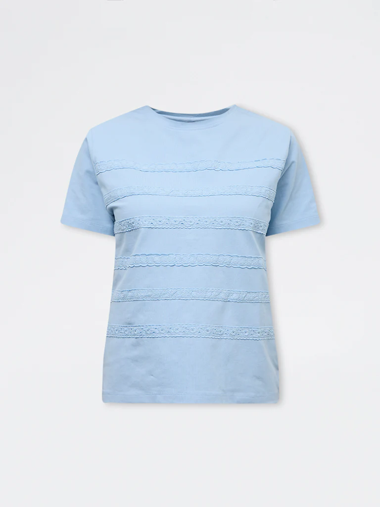 LOV Blue Lace Embroidered Cotton-Blend T-Shirt - Image 5