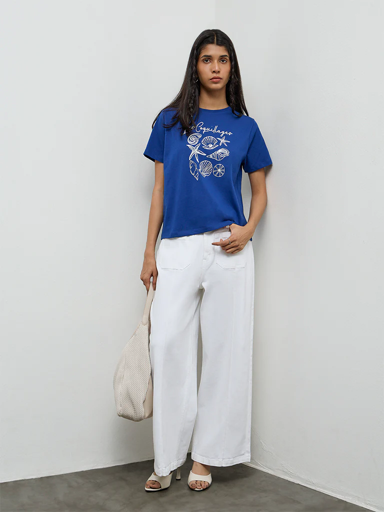 LOV Blue Printed Cotton T-Shirt - Image 2