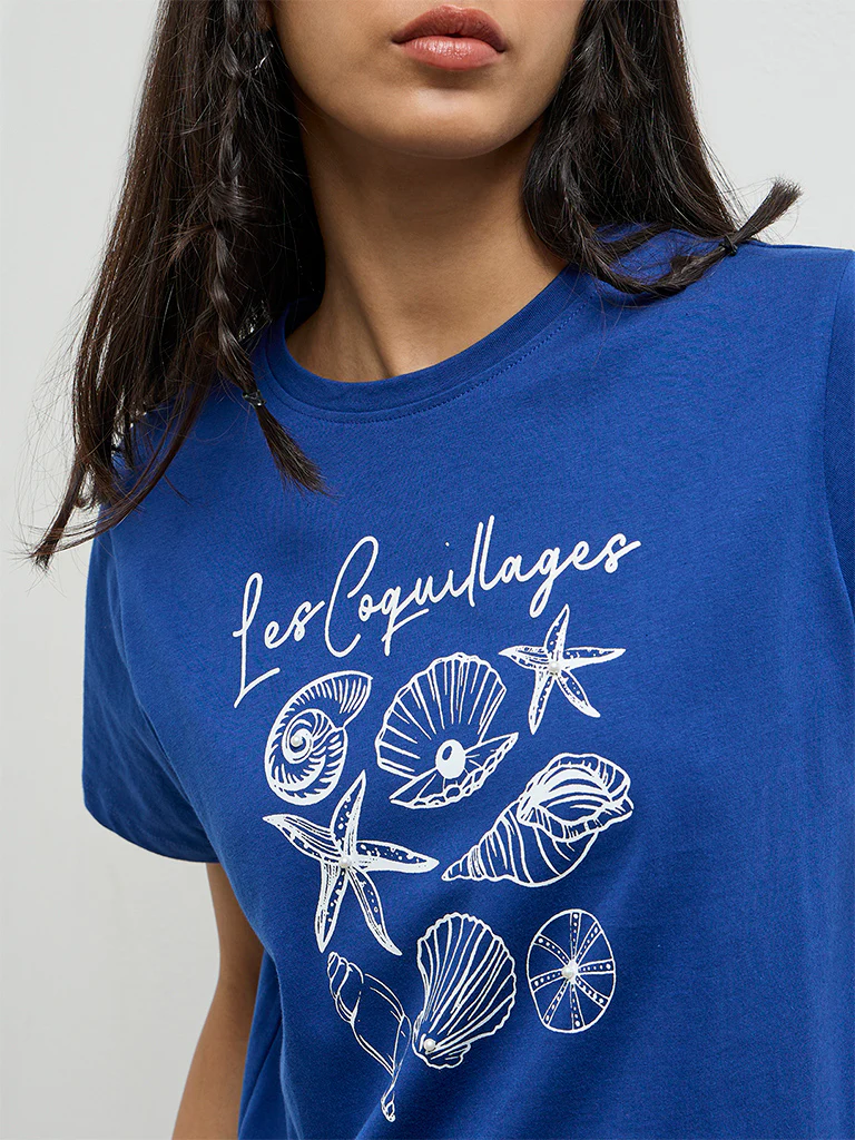 LOV Blue Printed Cotton T-Shirt - Image 3