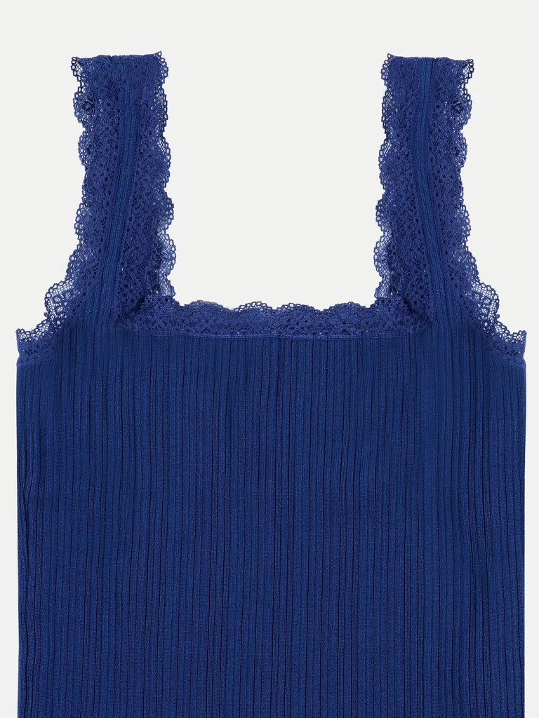 LOV Blue Ribbed Lace-Detailed Top - Image 5