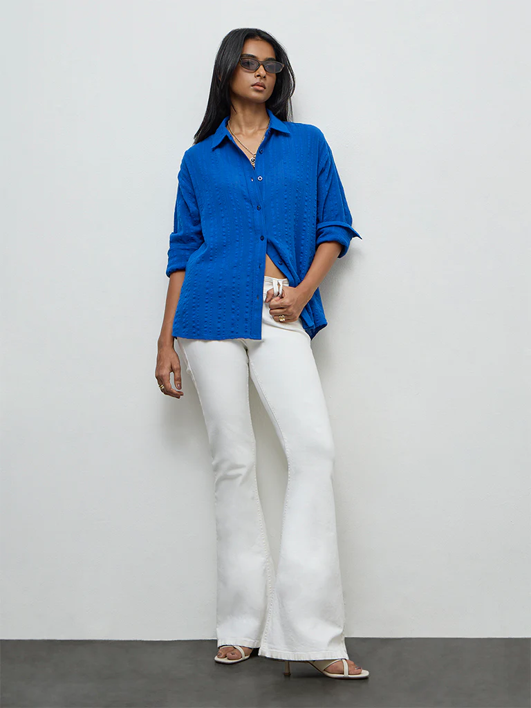 LOV Blue Seersucker-Textured Cotton Shirt - Image 2